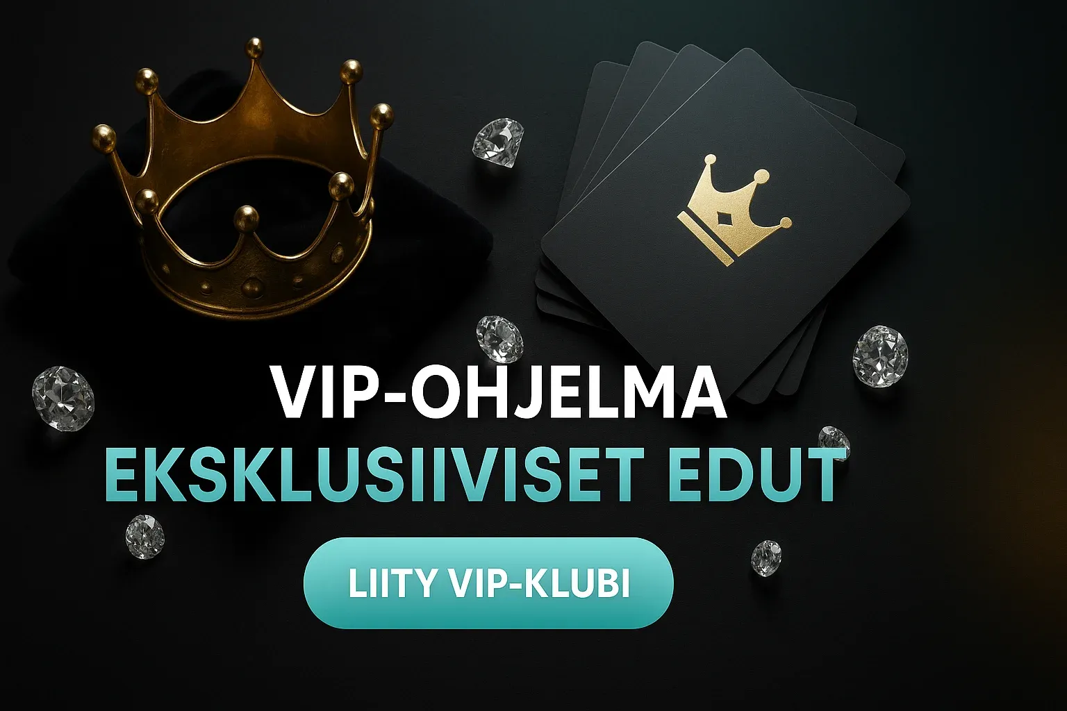Fotorealistinen VIP-kasinobanneri kruunulla, VIP-korteilla ja timanteilla