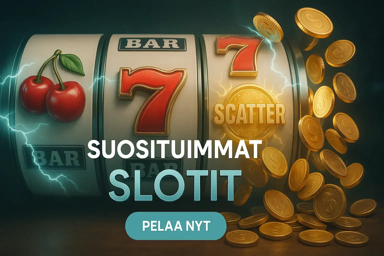 Suosituimmat slotit kasinobanneri, kelarullat, kolikkosade ja teal-kultainen neonvalo