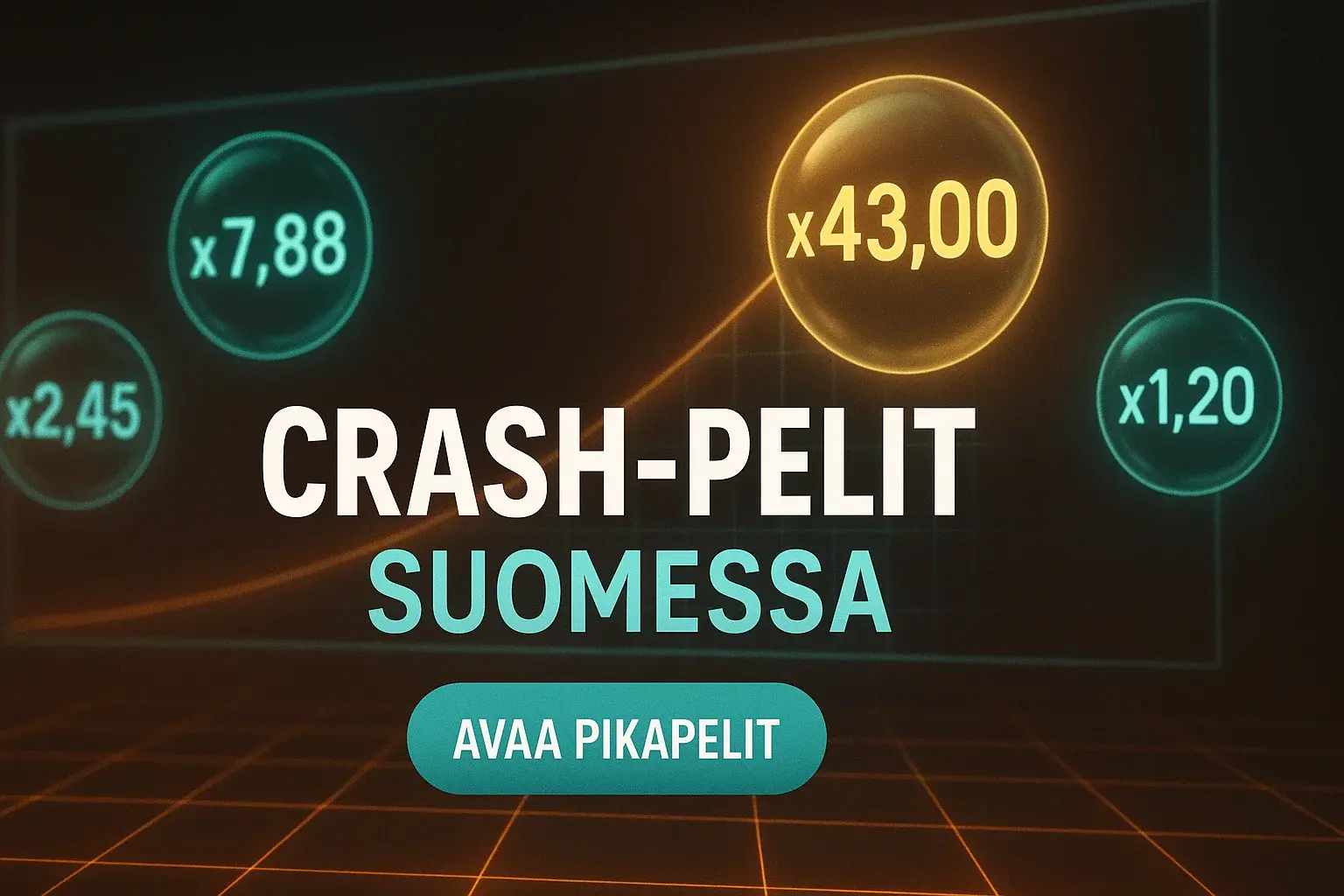 Laajakuva suomalainen kasinobanneri crash-pelien historiataulukolla ja neon-UI:lla