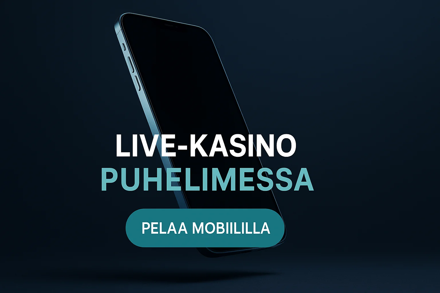 Fotorealistinen suomalainen live-kasino mobiilibanneri, älypuhelin ja CTA-painike